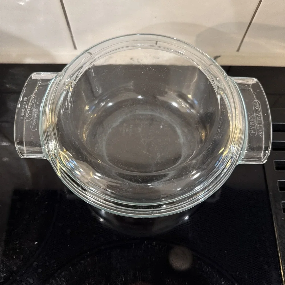 Vintage Pyrex Made In France Clear Glass Pale Blue  Bowl #453 B  With Lid 453 U